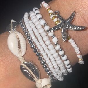 White and Silver Beaded Starfish Bracelet Set